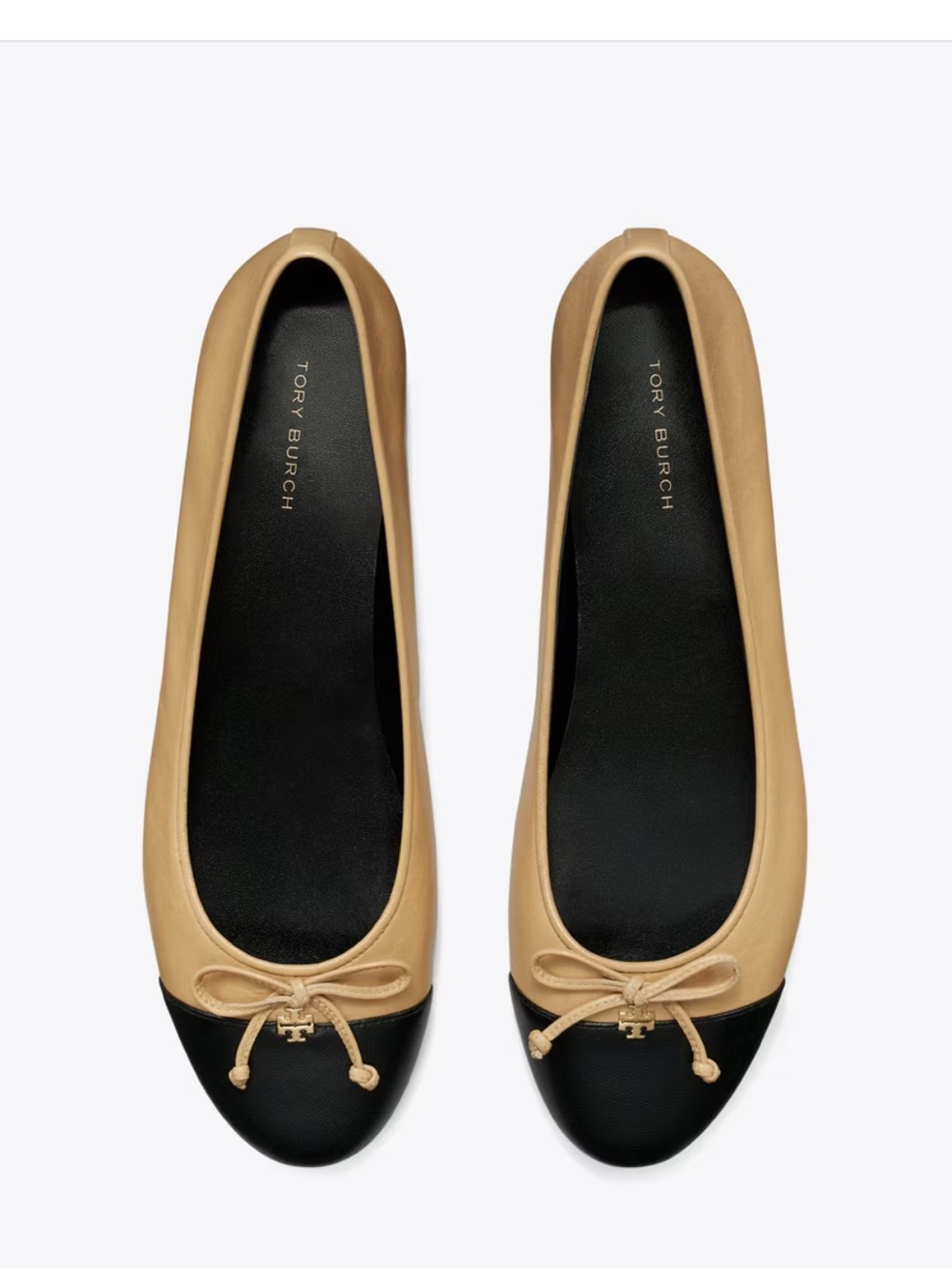 Tory Burch Ginger Shortbread & Black Cap-Toe Ballet Flats